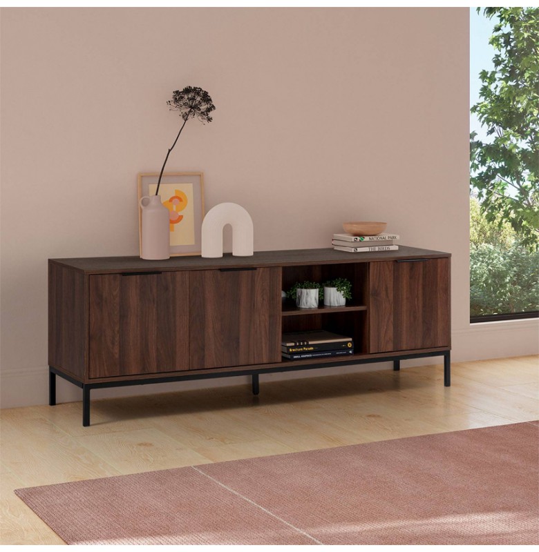 TV_47. Tủ Kệ Tivi Màu Walnut, 3 Cửa Mở Và 1 Tầng Kệ Dài, 160cm.